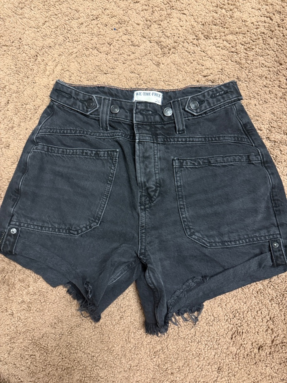 We The Free Washed Black High-Rise Frayed Denim Shorts